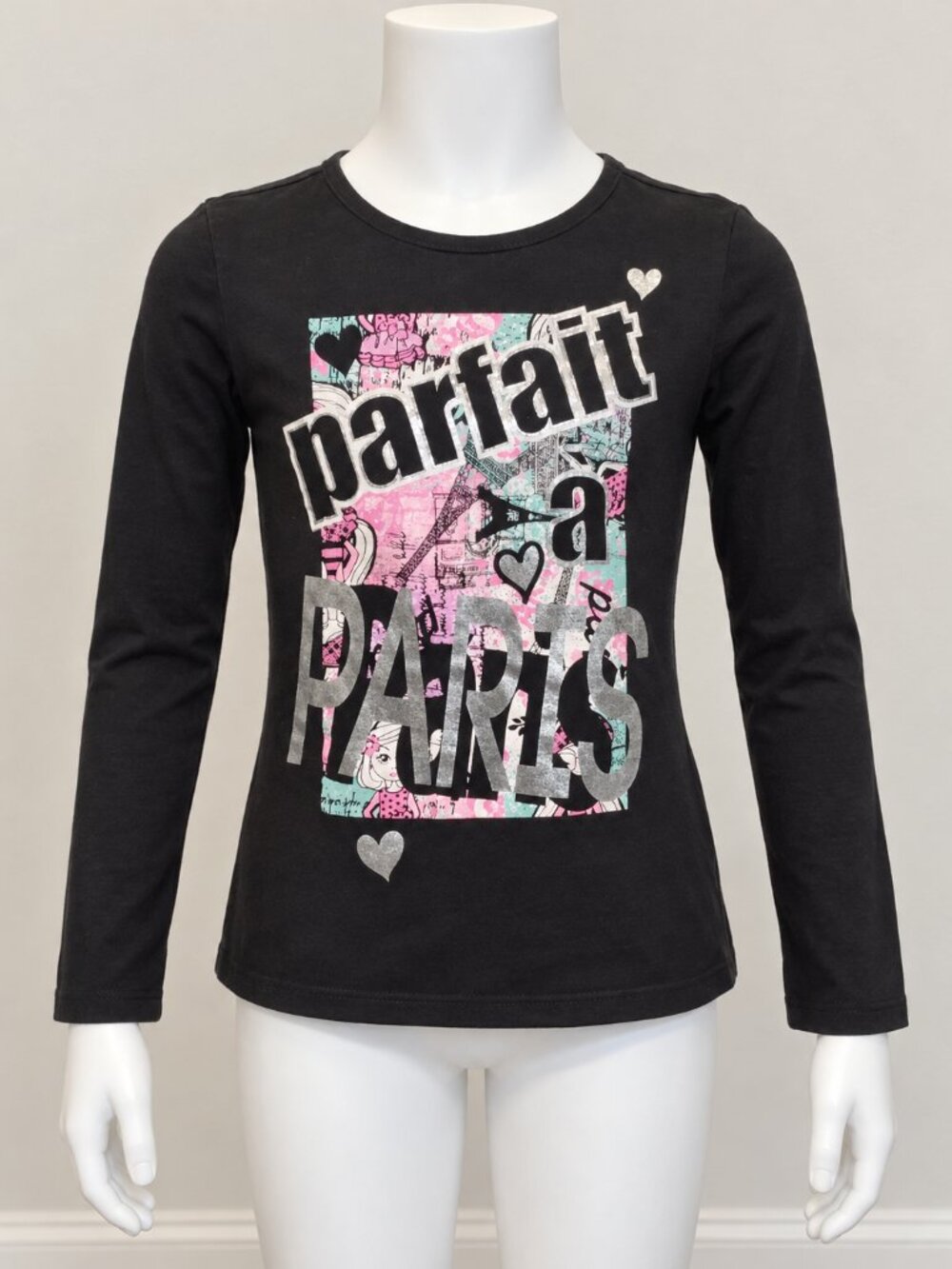 Colette Lilly Girls Black “Parfait à Paris” Long Sleeve Graphic Tee M 10/12